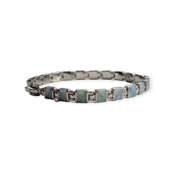 sterling silver and turquoise square link bracelet, like new - Picture 1 of 5